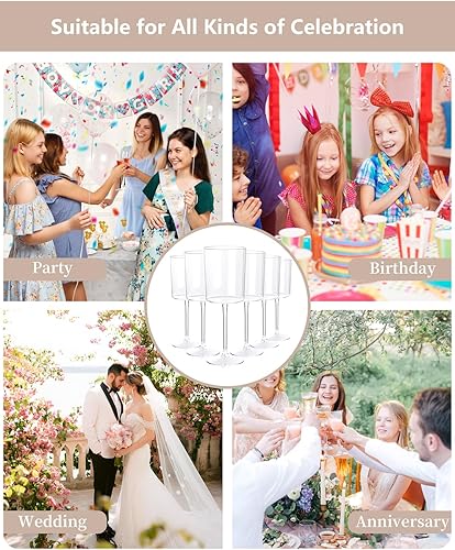 Miniatura 9 de Ciaell Paquete de 12 copas de vino de plástico transparente  Copas de vino desechables de 10 onzas con tallo para fiestas, bodas, piscina, aire