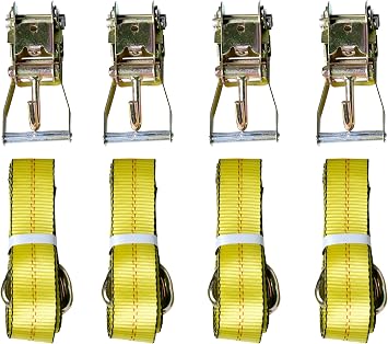 12pc Combo Lasso Wheel Lift Straps 2" Ratchets J Finger Hooks Tow Truck Tie Down - Yellow