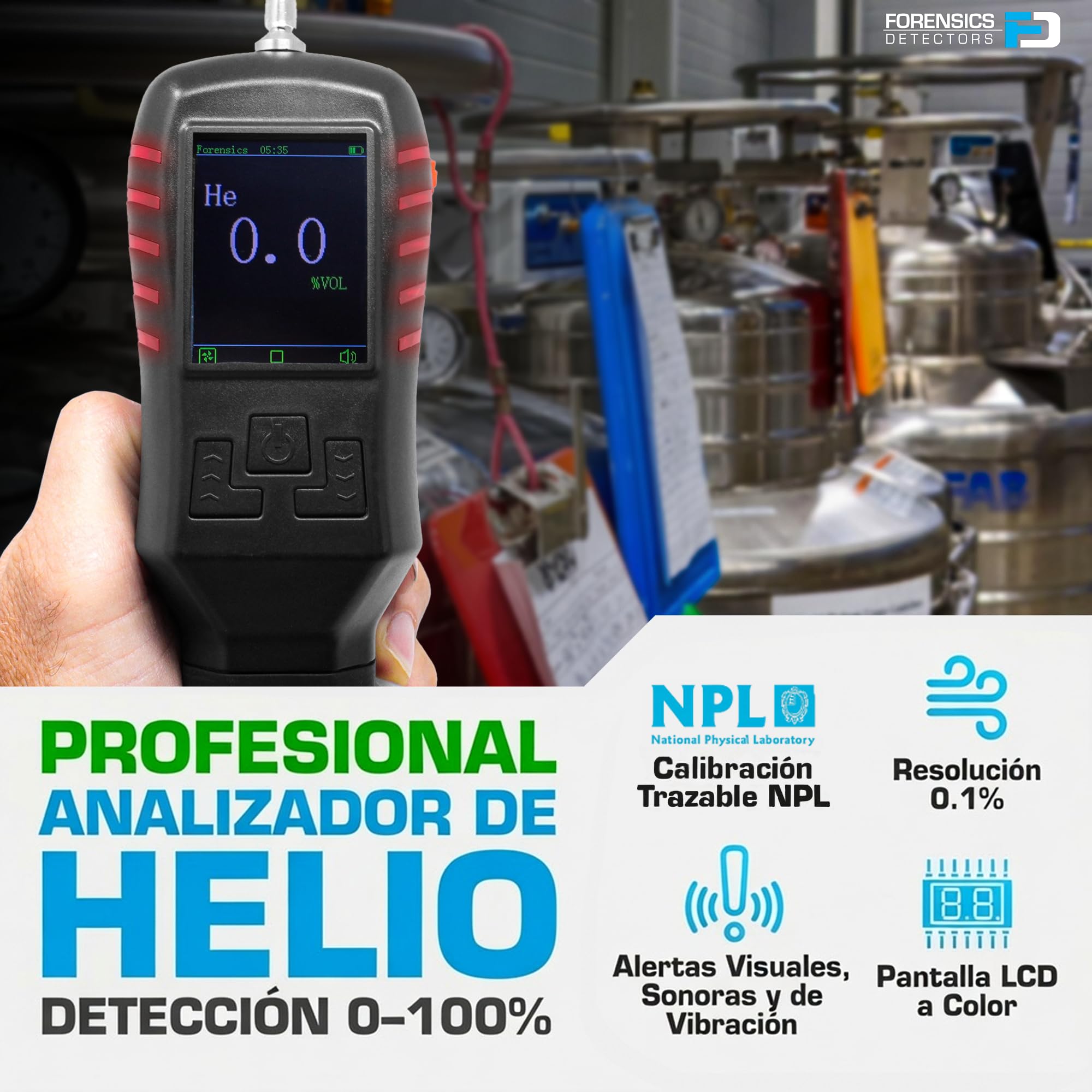 Analizador de Helio (He) | Certificado de Calibración EU | Detección de Pureza y Fugas | 0–100% | Resolución de 0,1 ppm | Bomba y Sonda Integradas