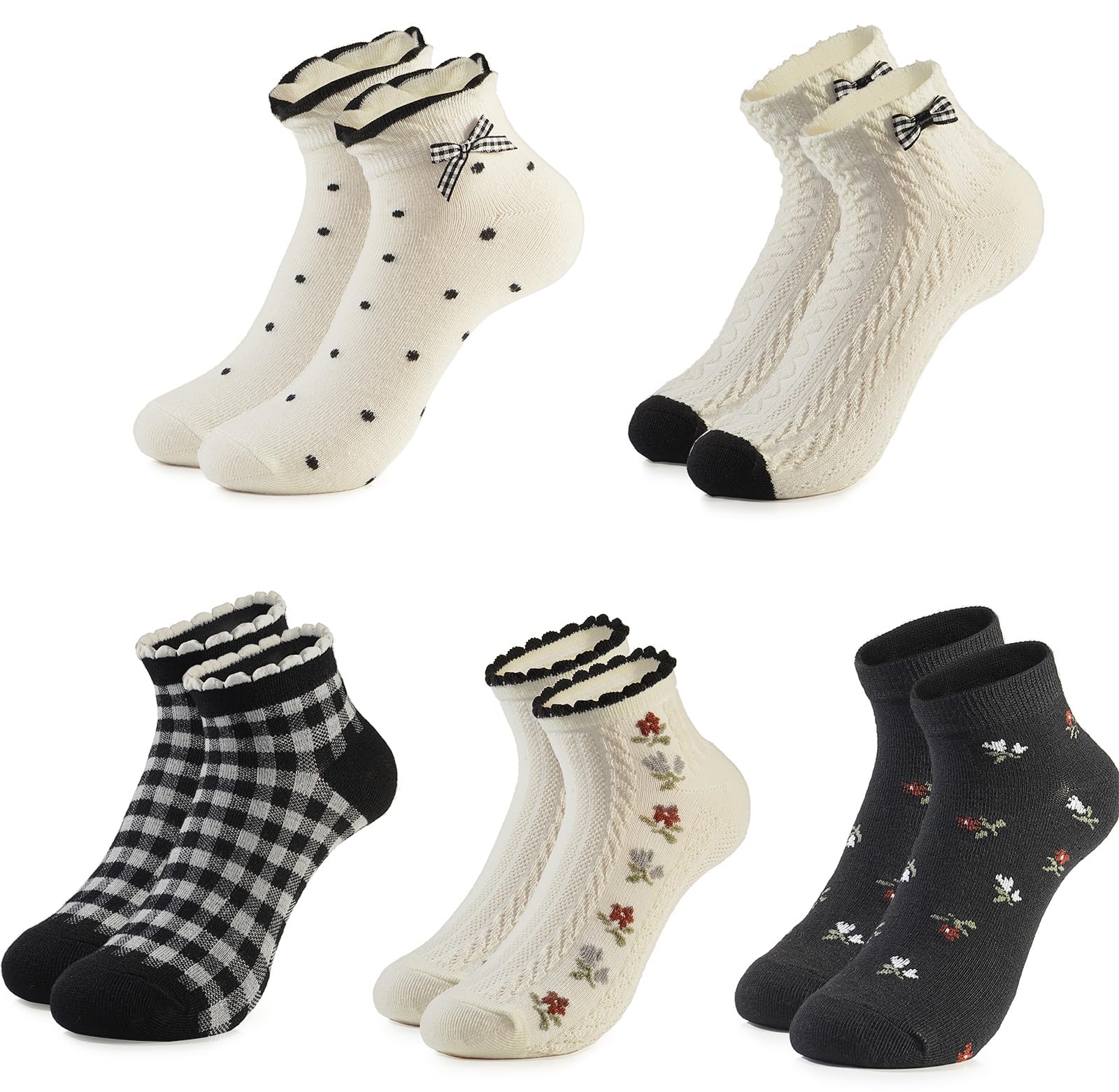 Glamorstar 5 Pairs Ankle Socks for Women - Cotton Low Cut Cute No Show Socks