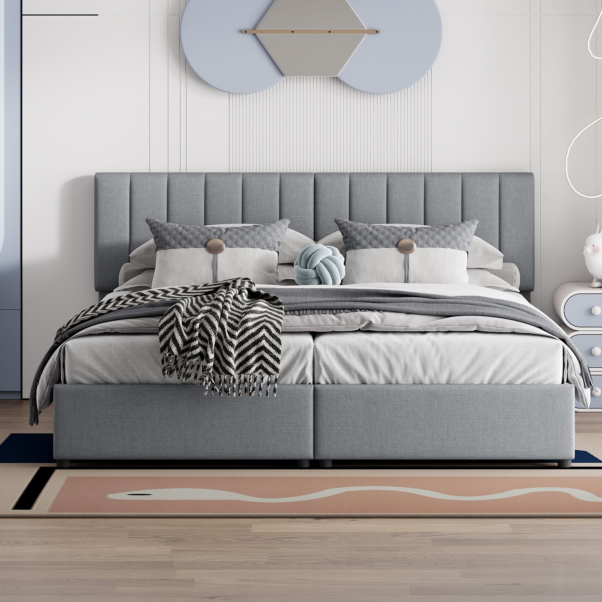 Moimhear Letto imbottito singolo, 180 x 200 cm, letto idraulico in lino, delicato sulla pelle (grigio, 180 x 200 cm)