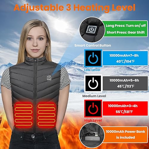 Miniatura 3 de Jaoruizer Electric Heated Vest for Men Women, 10000mAh Rechargeable Heated Vest with Battery Pack Included, Women Size