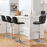 Vista 5 de Yaheetech Bar Stools Set of 4, Adjustable PU Leather Swivel Barstools, Modern Counter Stools with Back and Footrest, Counter Height Barstools for