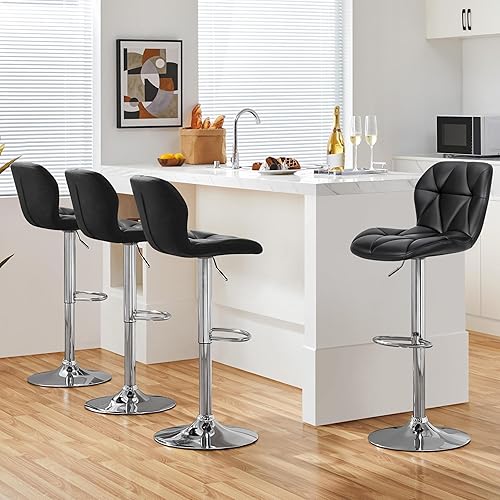 Miniatura 5 de Yaheetech Bar Stools Set of 4, Adjustable PU Leather Swivel Barstools, Modern Counter Stools with Back and Footrest, Counter Height Barstools for