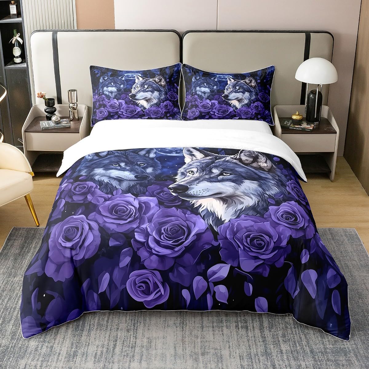 Erosebridal Wolf 100 Cotton Duvet Cover Full Size, Purple