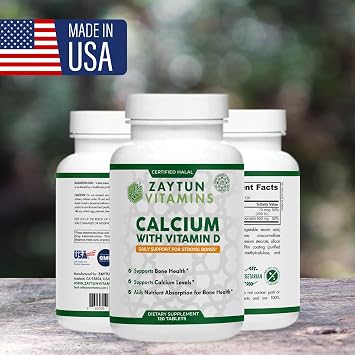 Zaytun Halal Calcium + Vitamin D3 for Bone Health, Boosts Calcium Absorption, 1 Per Day, Made in USA, Vegetarian, Halal Certified, 4 Month Supply