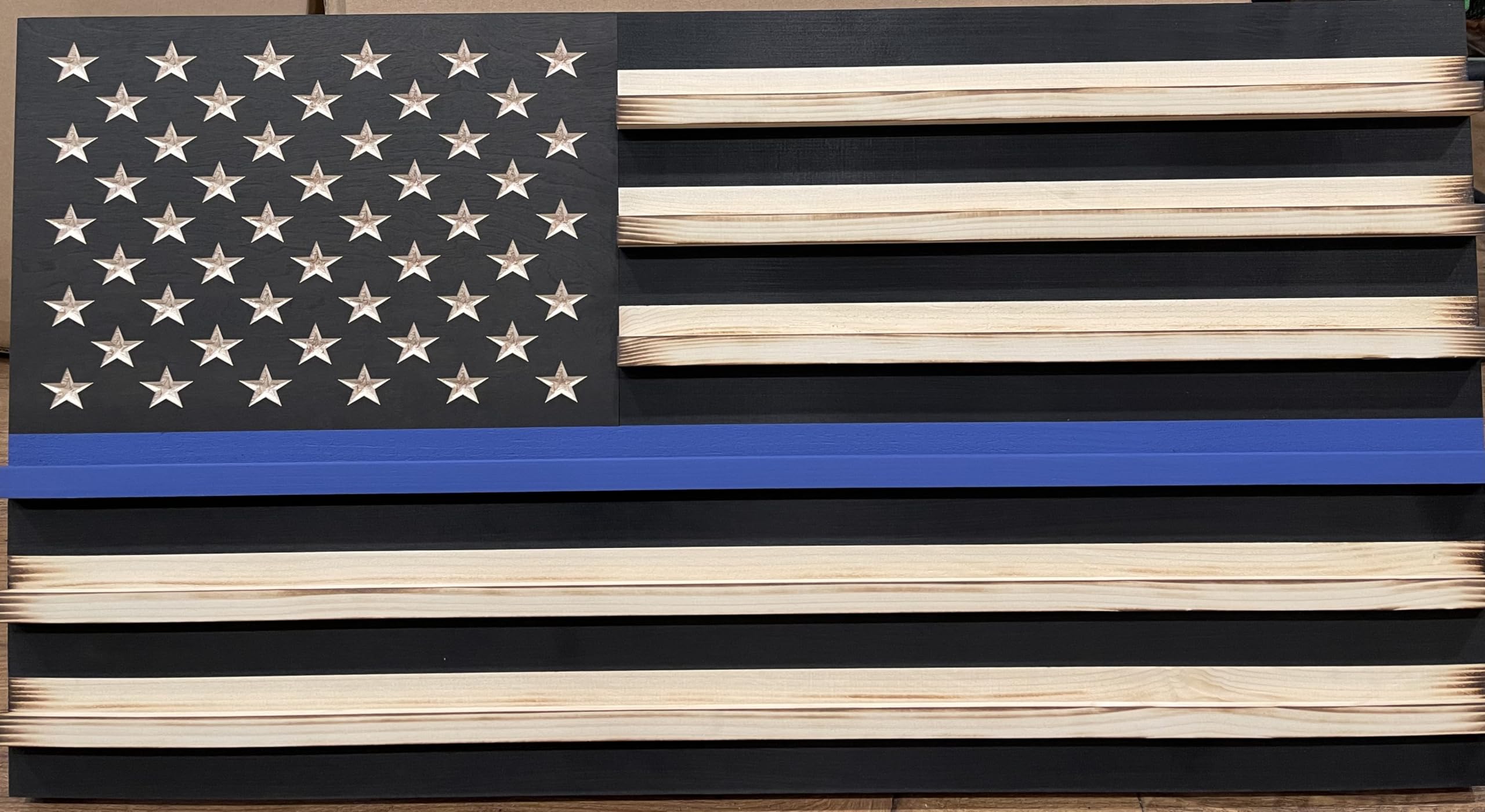 RyMar Custom Creations Medium black and white Rustic American Flag Challenge Coin Display Thin Blue Line