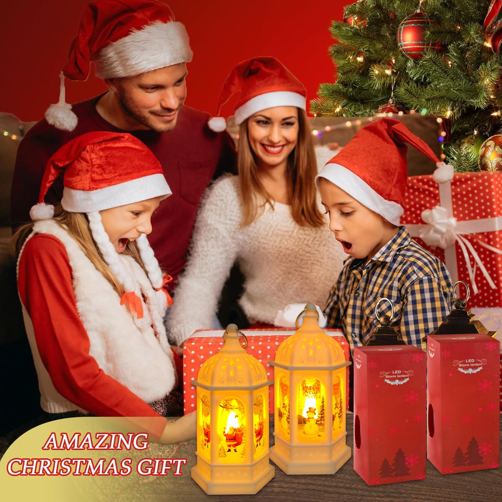 JINGTOPS 4 Lanterne Noel Bougie LED Noel, Lanternes de DéCoration de NoëL Intérieur et Extérieur, Lumière Blanche Chaude, à Piles, 13 X 5 Cm