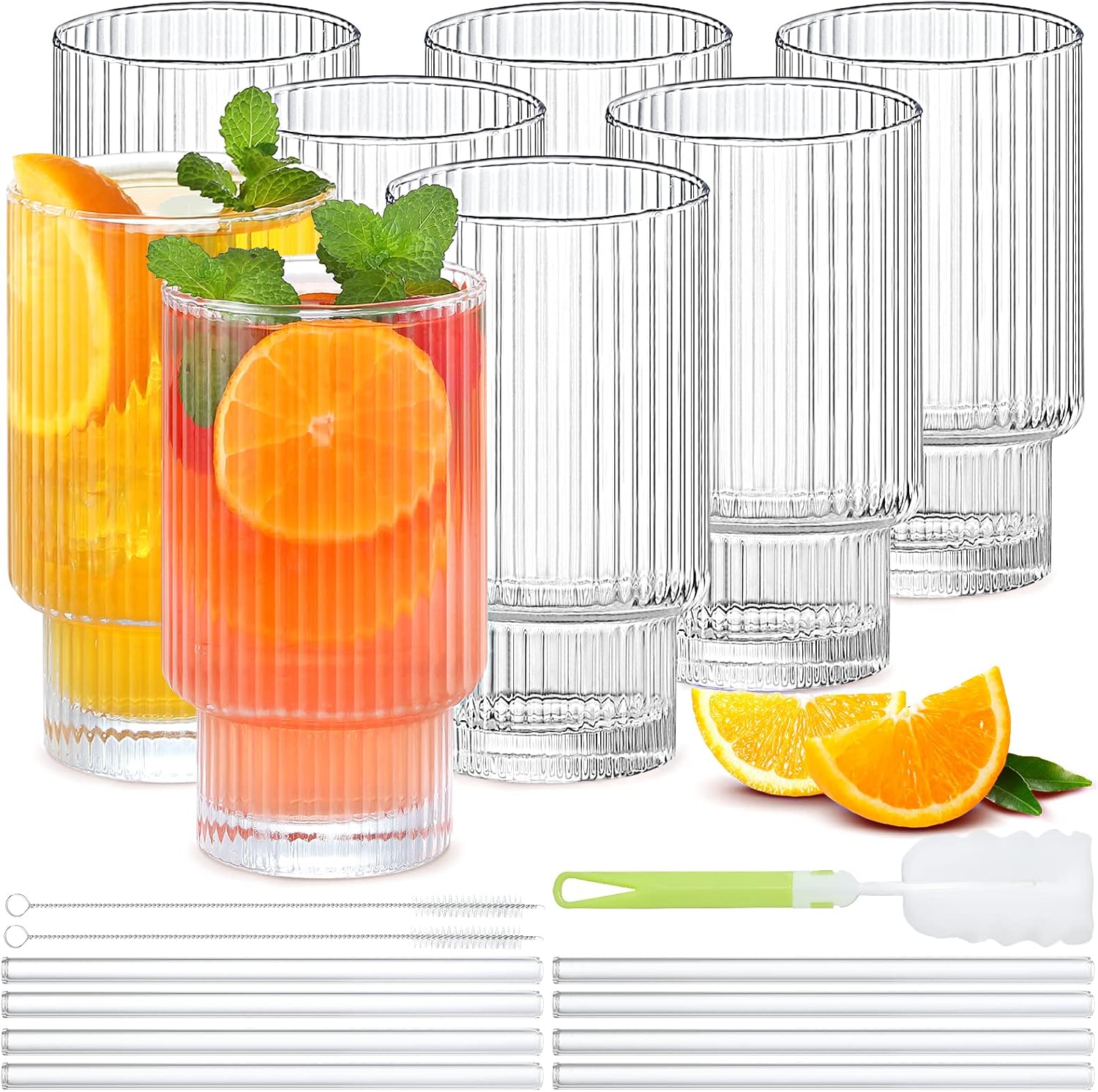 AEIMIJPQ Drinking Glasses, 16 OZ Vintage Glassware Set Of