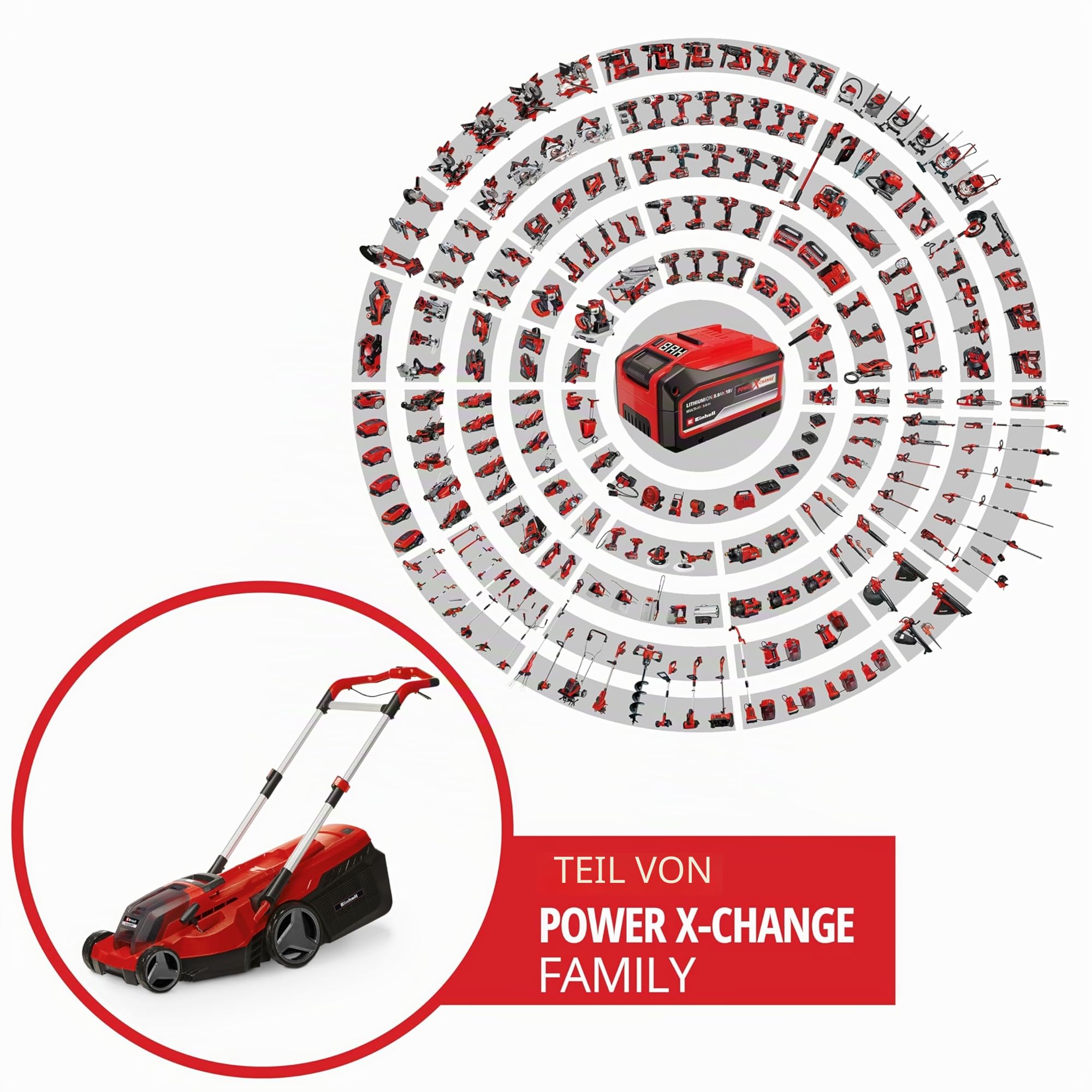 Einhell Akku-Rasenmäher RASARRO 36/38 Kit Power X-Change (36 V, 38 cm Schnittbreite, 450 m², Brushless, Mulchfunktion, 45L Fangkorb, inkl. 2X 4,0 Ah Akkus + Twincharger)