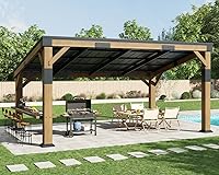 AMERLIFE 10x14 FT Spruce Wood Grill Gazebo with Galvanized Steel Lean-to Roof & Built-in Bar Shelf - Outdoor BBQ Pergola for Patio Deck Backyard