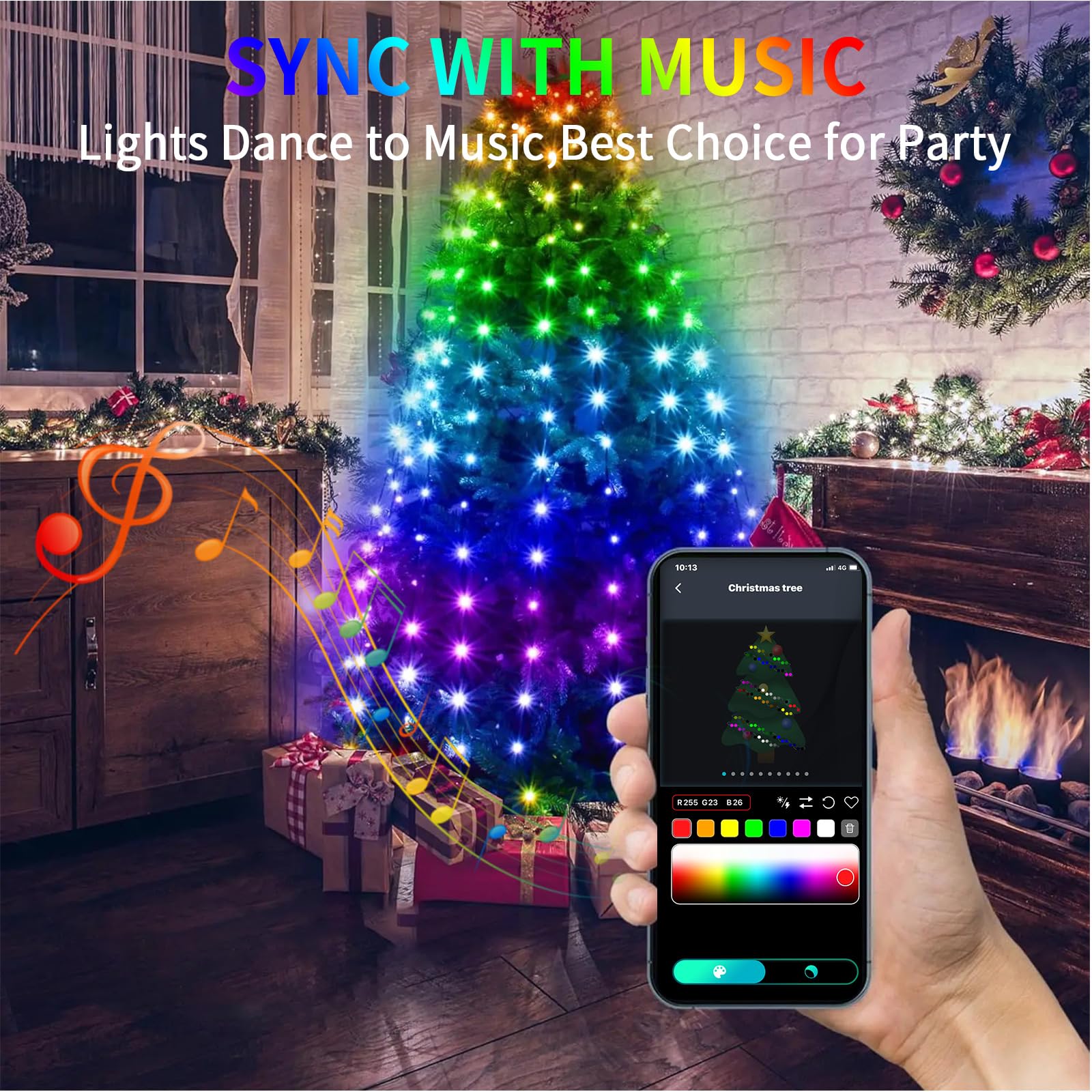 ZWOOS 400 LED Luci Albero di Natale Smart, RGB Luci Per Albero di Natale, Controllo APP/Telecomando, Sincronizzazione con Musica, Plug Power, Natale Decorazioni, Connessione Bluetooth, Altezza 2 m
