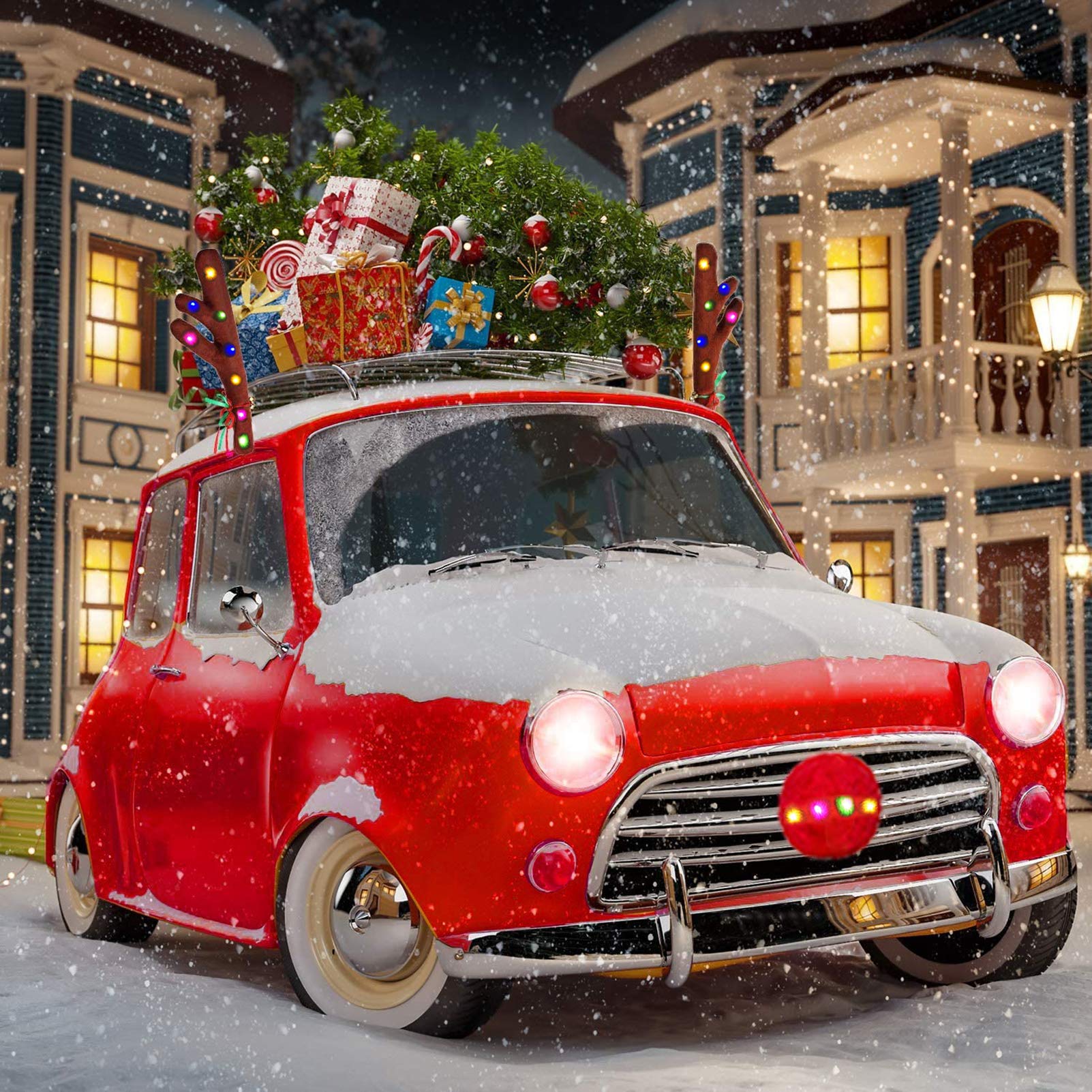 Décorations De Noël Pour Voiture - Bois De Renne, Nez Rouge LED Et Queue - Pour Calandre, Vitres Et Coffre - Ambiance Festive