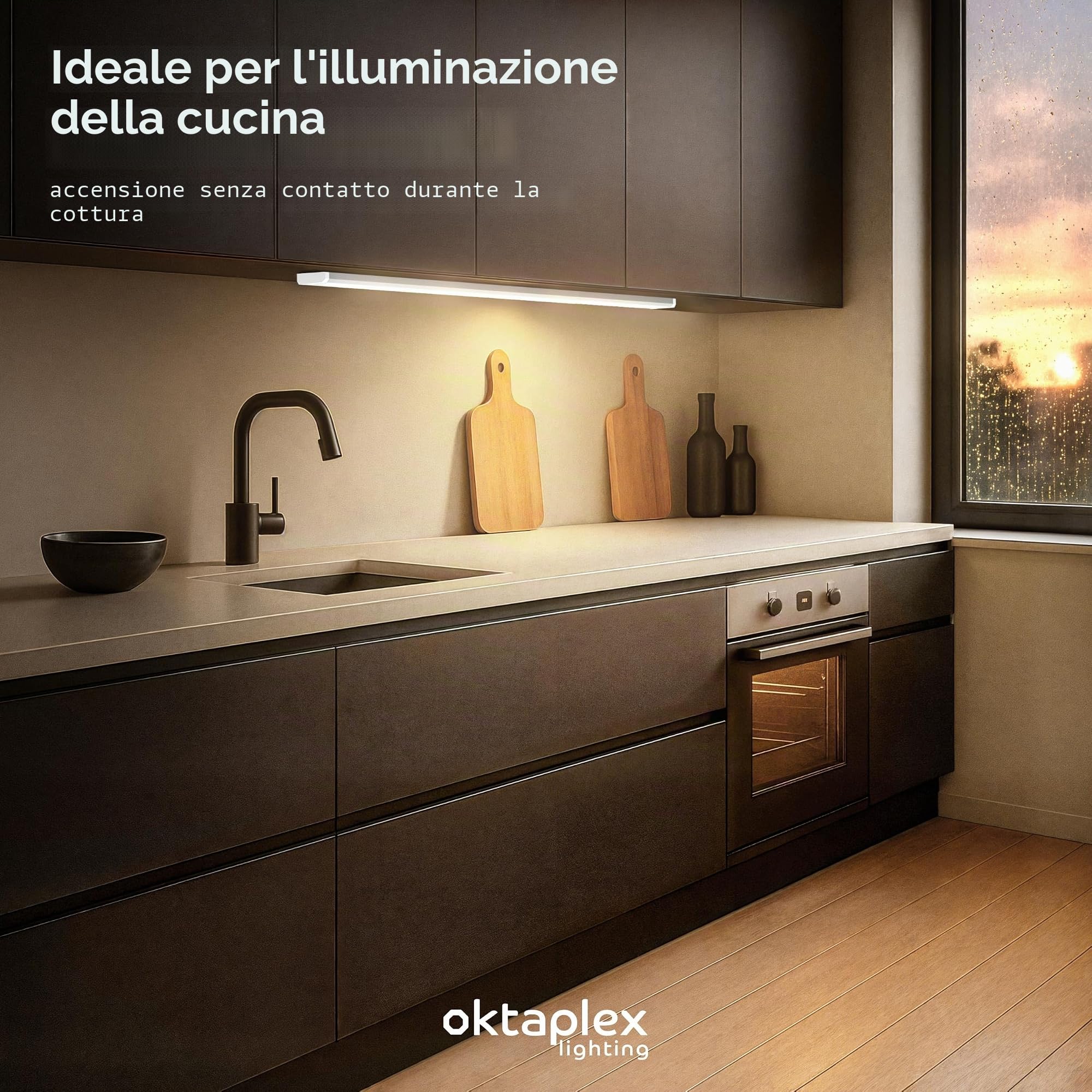 Oktaplex Riva illuminazione LED sottopensile con sensore 90 cm | 760 lm e 9,9 W, 4000 K bianco neutro su 230 V, dimmerabile con sensore gestuale e corpo in alluminio argento ultrapiatto