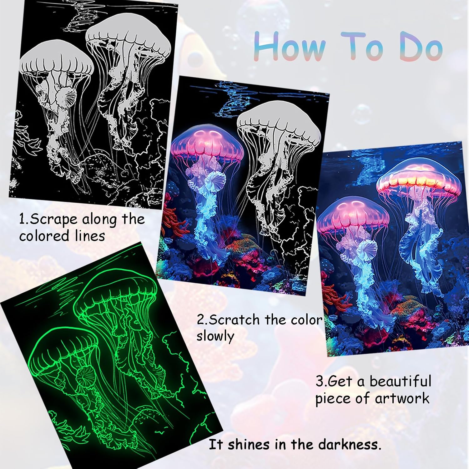 Scratch Art Book Ocean Noctilucent Rainbow Scratch Paper Adult Scratch Coloring Book for Adults Return Gifts for Birthday Party（Ocean）