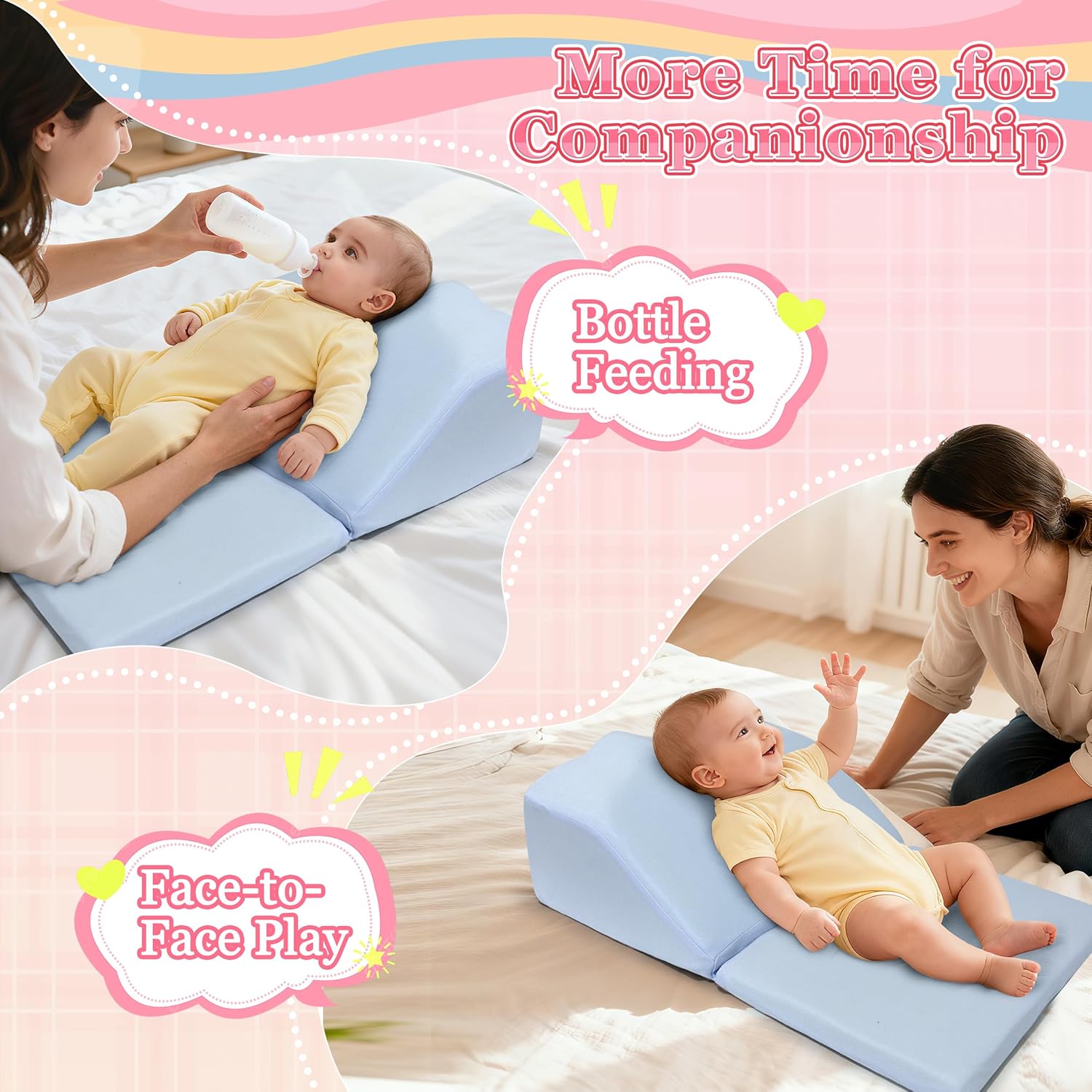 Colic Baby Relief Pillow Tummy Time Prop - Reflux & Gas Relief,Burplee Wedge Pillow for Infant - Neck and Shoulder Strength Building,Nursing Support Feeding ,Memory Foam Adjustable Height - Image 6