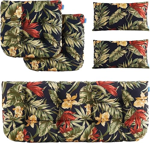 Miniatura 2 de ARTPLAN Cojines de exterior para sofá biplaza con cojín de asiento de repuesto para muebles de patio, juego de 5, floral, azul y rojo