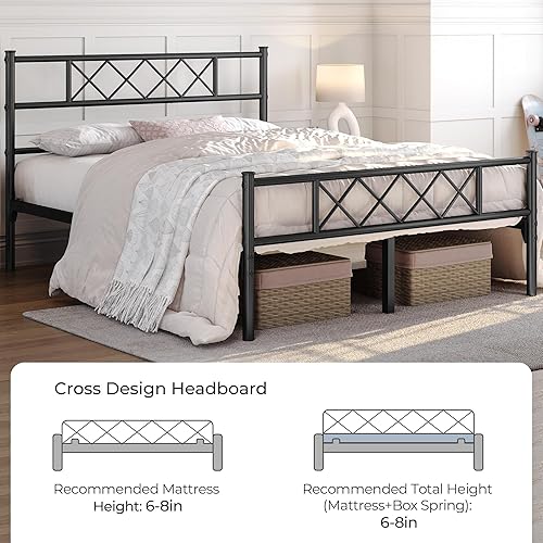 Miniatura 9 de Yaheetech Full Size Metal Platform Bed Frame with Simple Headboard and Footboard, Mattress Foundation for Under Bed Storage, Steel Slat Support, No