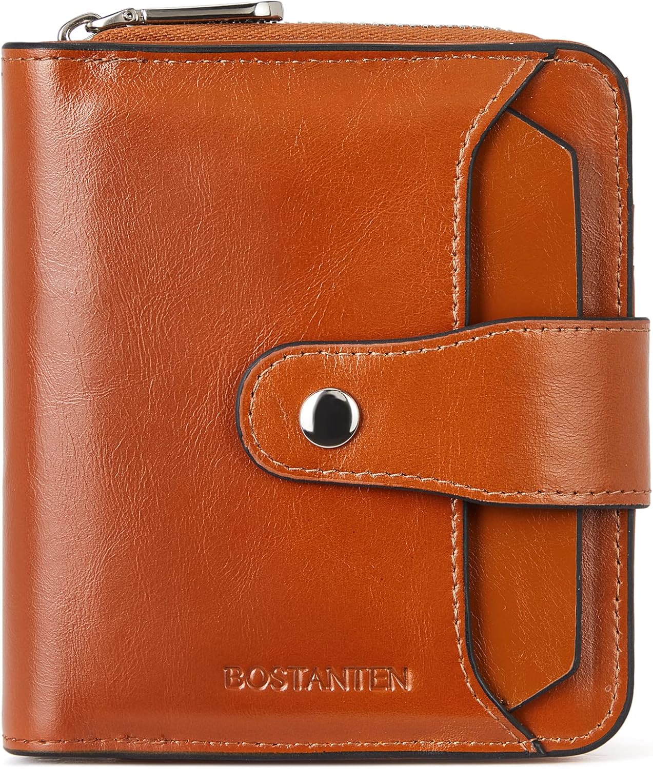 BOSTANTEN Leather Wallets for Women RFID Blocking Zipper Pocket Small Bifold Wallet Card Case Brown