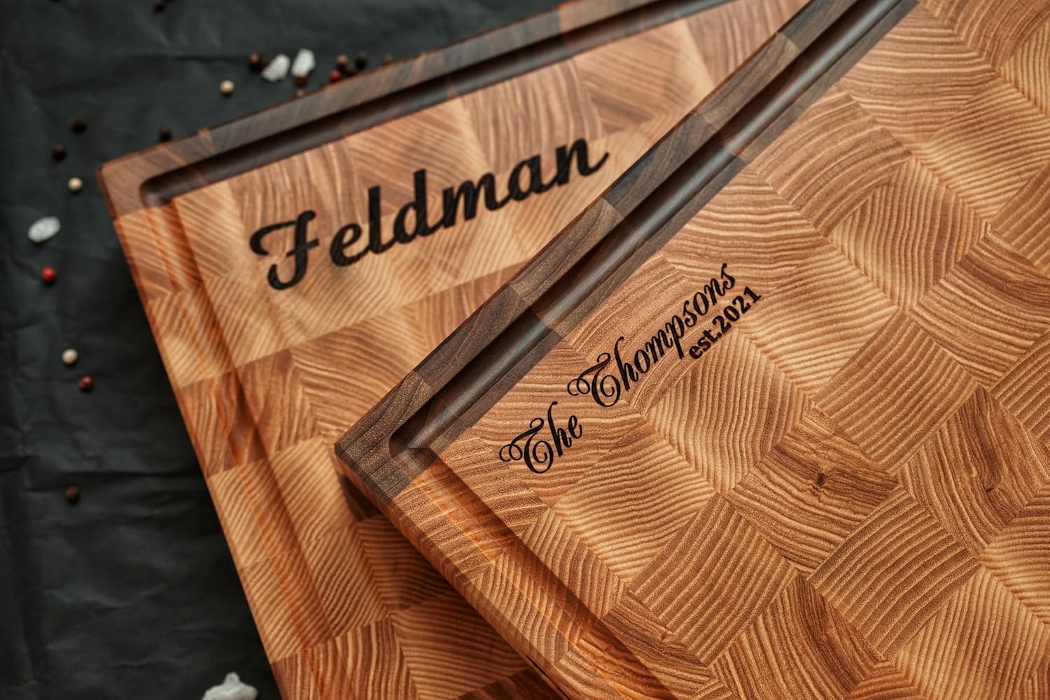 Personalized Walnut and Cherry End Grain Cutting Board, Double -Sided Custom Engraved Wood Chopping Block, Handmade Butcher Block for Kitchen, GrainWoods (24x18x2 Inches)
