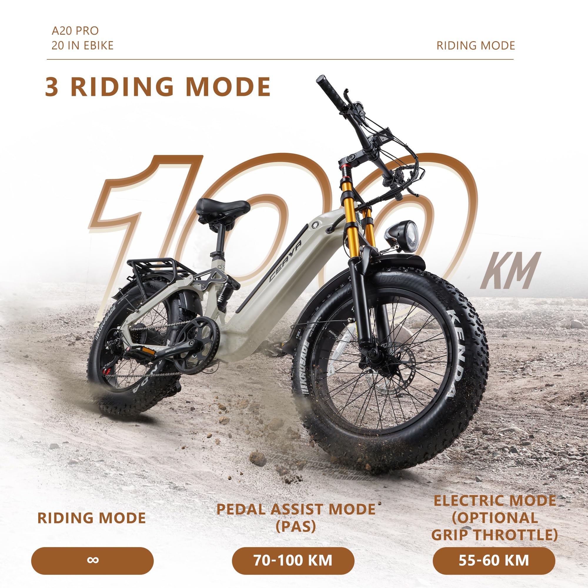 E Bike Herren Damen Elektrofahrrader E-Bike 20 Zoll mit 48V20AH Akku,7 Gang,Doppel federung Doppelscheibenbremse,Fat e Bike