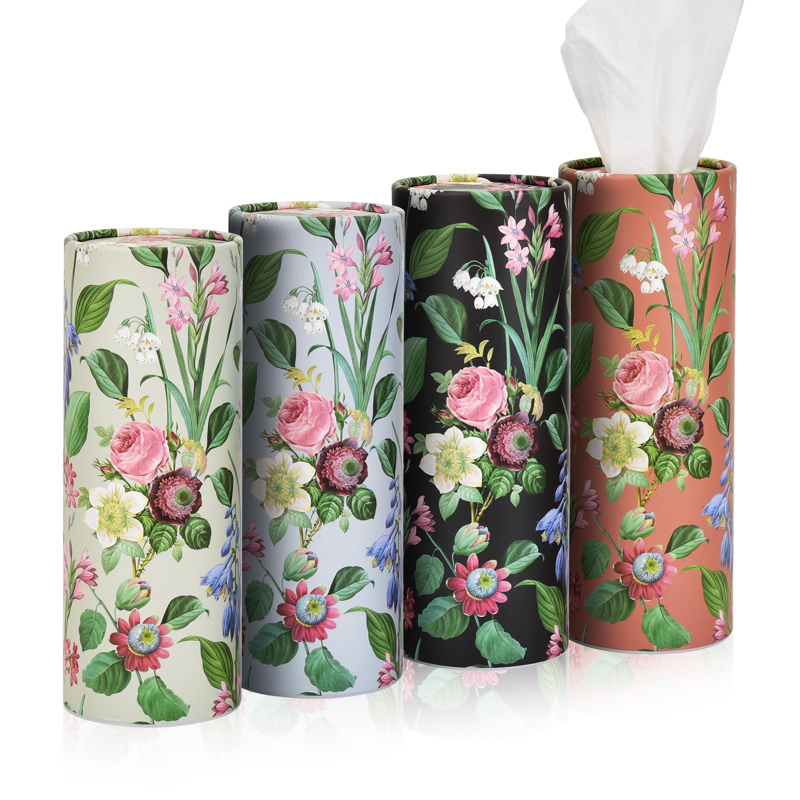 4pack Car Tissues Holder with Facial Tissues Vintage Elegant Floral Travel Tissue Tubes Box Container for Cup Holder Cylinder