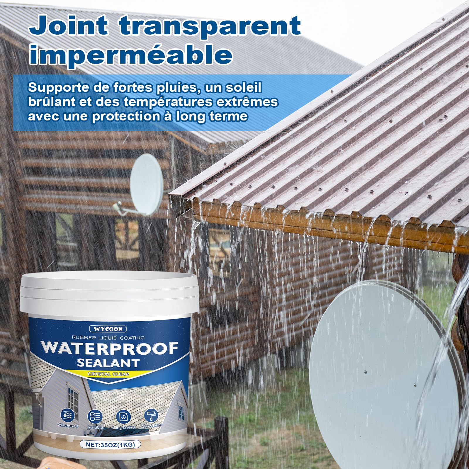 LiquiÉtanchéité Transparent 1KG | Agent Anti-Fuite Imperméable Intérieur/Extérieur | Réparation Fuites Salle de Bain, Toiture, Carrelage | Membrane Waterstop Incolore à Base d'Eau