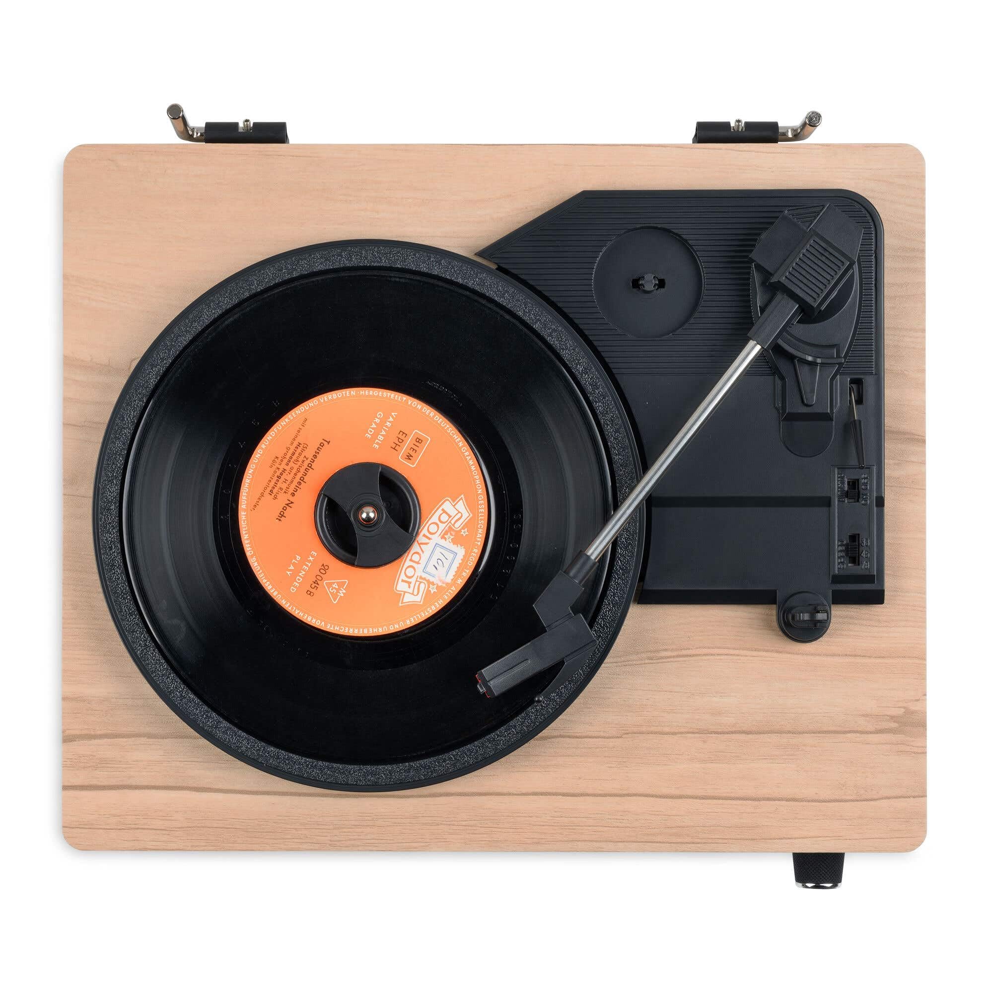 Audizio Irvine – Tocadiscos de Vinilo con Altavoces 40W Bluetooth 5.4 3 velocidades 7 10 12 Pulgadas Salida RCA Entrada AUX Sistema antivibración diseño Compacto en Madera Clara, Color Madera Clara