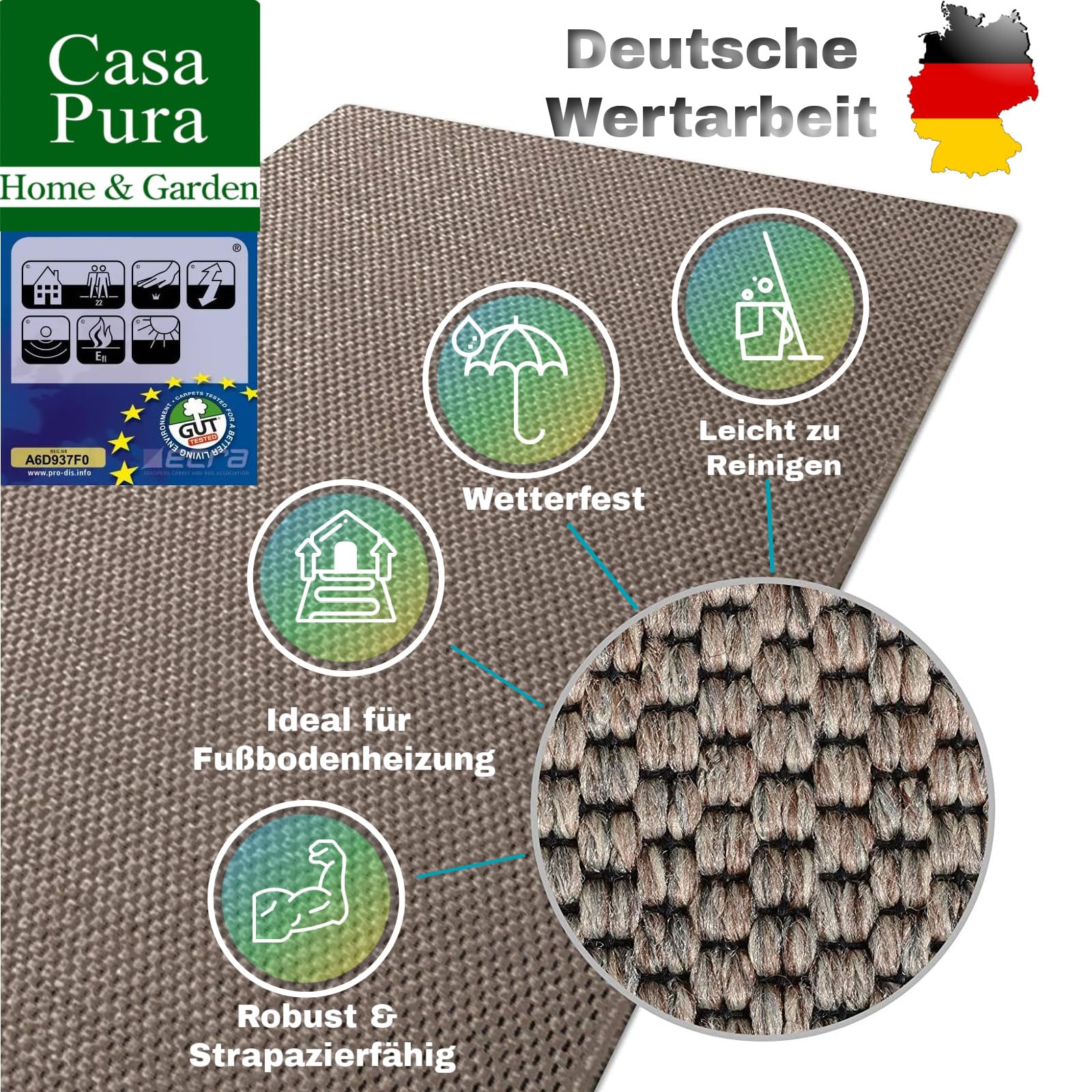 casa pura Teppich Läufer für Küche, Flur & Wohnraum - Teppichläufer auf Maß in Sisal Optik - Meterware - Flurteppich - Küchenläufer - Wohnzimmer Teppich (Kalkuta, Taupe, 80x400cm (BxL))