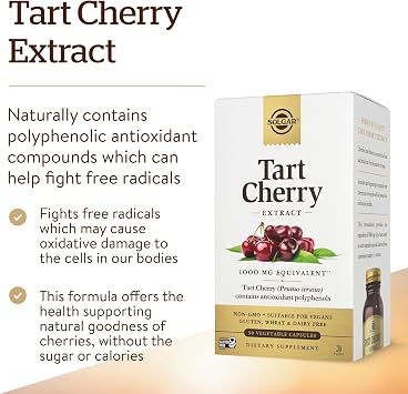 Solgar Tart Cherry 1000 mg, 90 Vegetable Capsules - Antioxidant with Quercetin, Chlorogenic Acid & Anthocyanins Compounds - Non-GMO, Vegan, Gluten Free, Dairy Free - 90 Servings