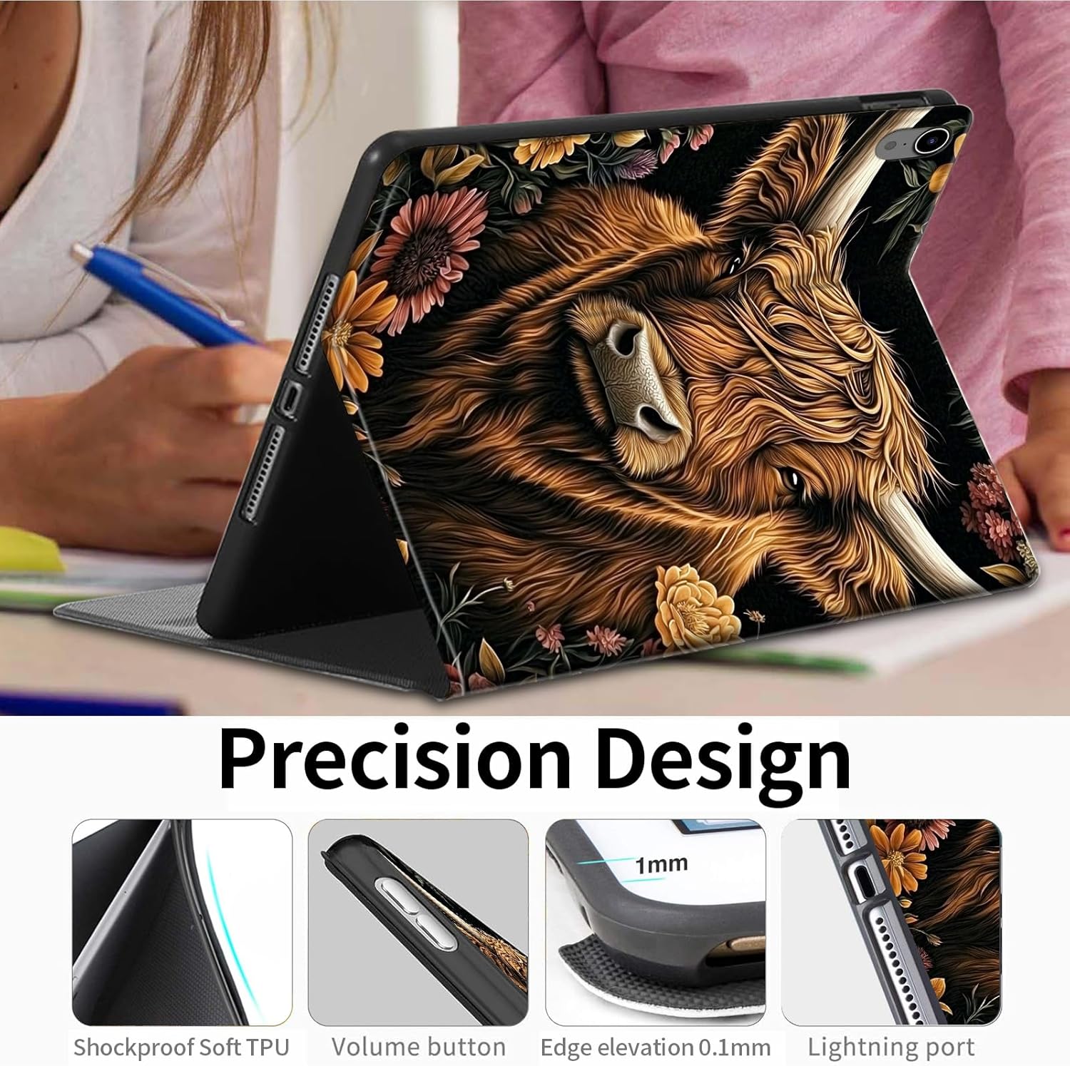 Case for iPad mini 7 (A17 Pro) 2024/ Mini 6 8.3",PU Leather Slim Standing Smart Cover Case with Auto Sleep/Wake for iPad mini 7th/6th Generation-Cute Highland Cow