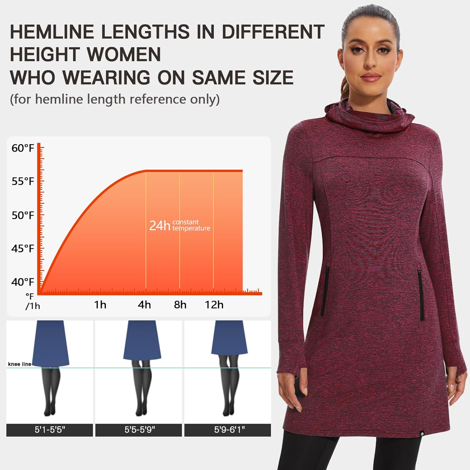 Soneven Women's Fleece Sweatshirt Dress Warm Pullover Long Sleeve Thermal Hoodie Dresses Winter Outfits with Pocket - Image 7