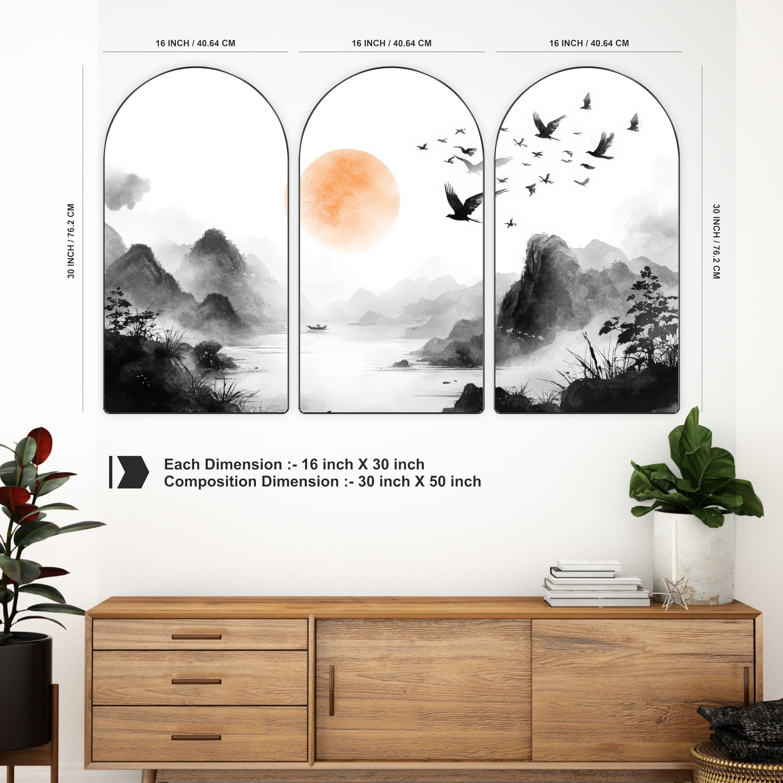 Livin'luxe Set of 3 Japanese Mountain Landscape Wall Painting for