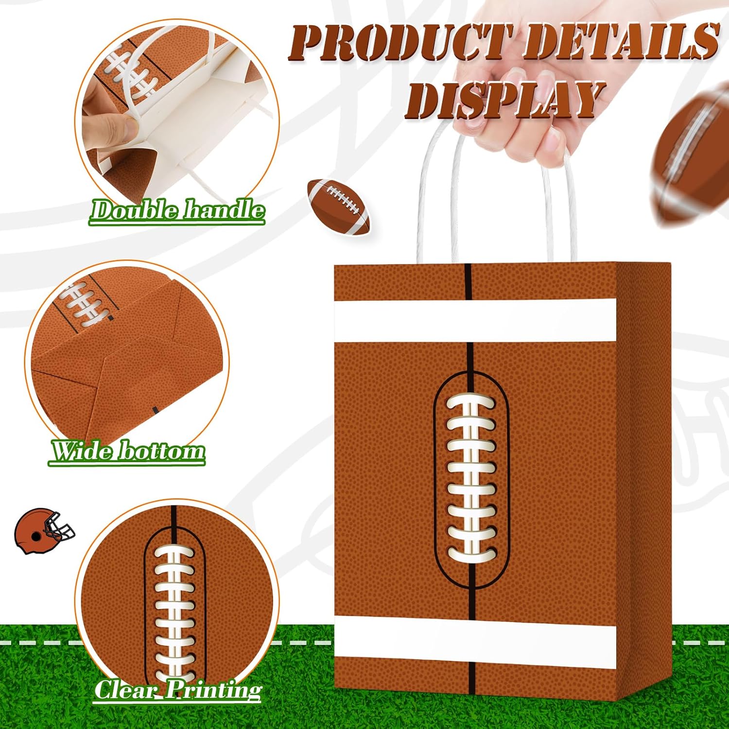 Geyoga 50 Pcs Football Gift Bags Bulk with Handles 8.3 x 6 x 3'' Football Sports Themed Party Paper Goodie Bags for Birthday Party Favors Supplies Decorations - Image 4