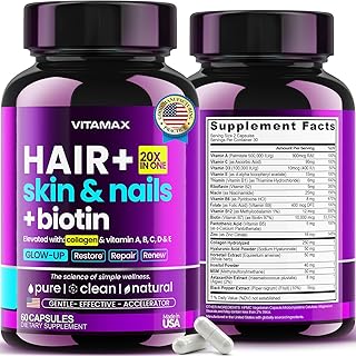 Biotin | Collagen | Keratin Booster with Hyaluronic Acid - Thicker Hair Growth, Healthy Skin & Stronger Nails Supplement – Extra Strength - Multi Vitamin B Complex - Women & Men - Made in USA - 60ct