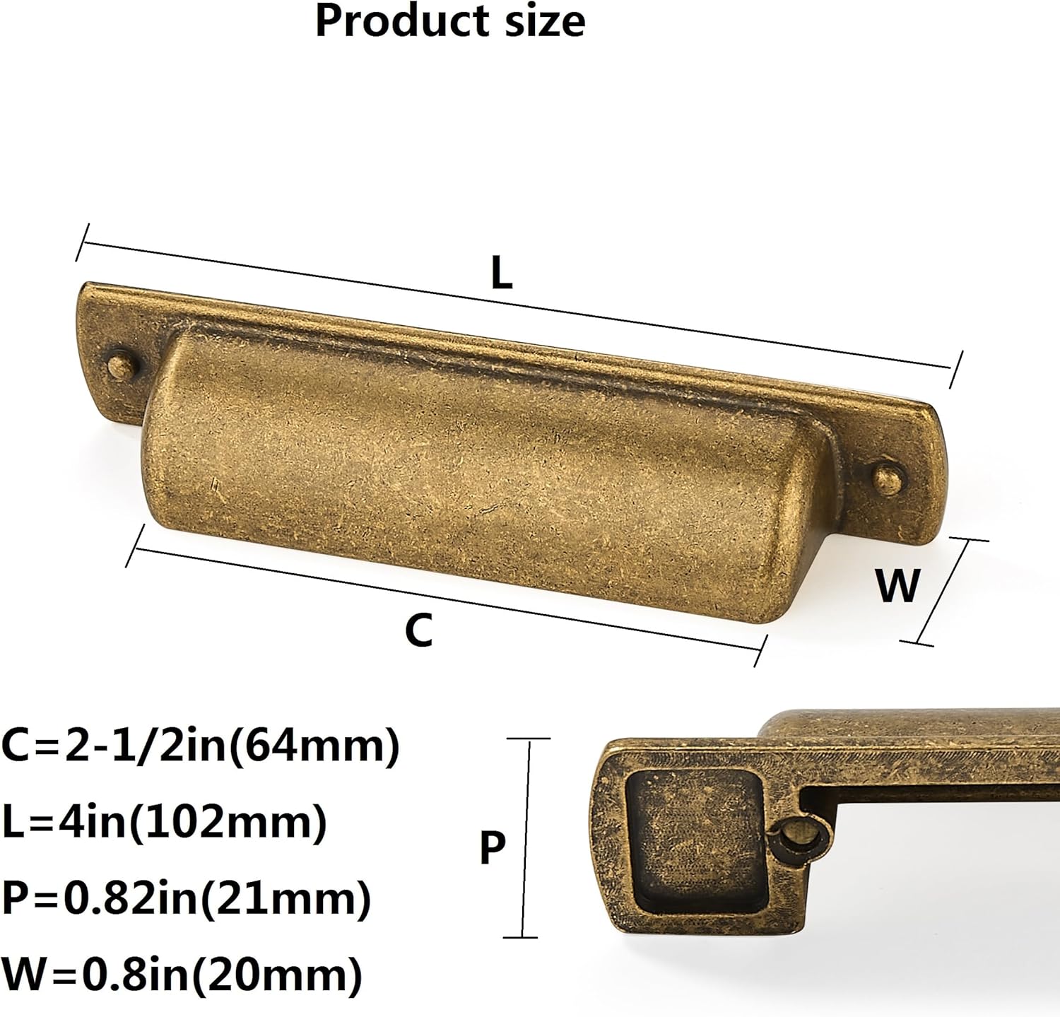 6 Pack Brass Cup Pulls 2-1/2"(64mm) Center to Center Drawer Pulls Antique Brass Cabinet Cup Pulls Kitchen Cabinet Hardware Vintage Gold Cabinet Handles Aged Bin Cup Drawer Handles Brass Knobs