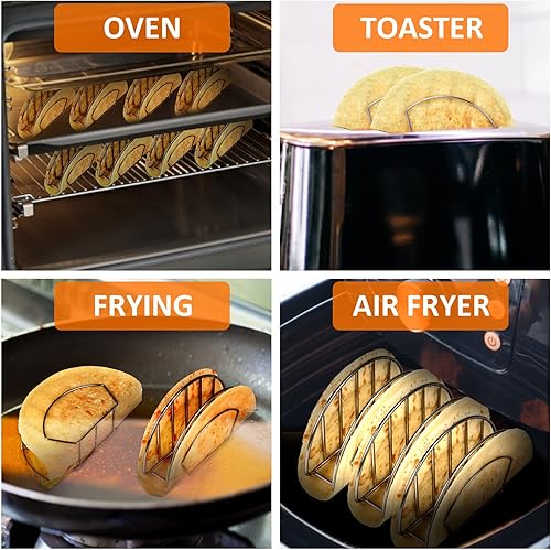 Miniatura 6 de Yaoxianwu Soporte de molde para tacos de acero inoxidable para hornear freidora o freír al aire para hacer tacos crujientes y de fondo plano para