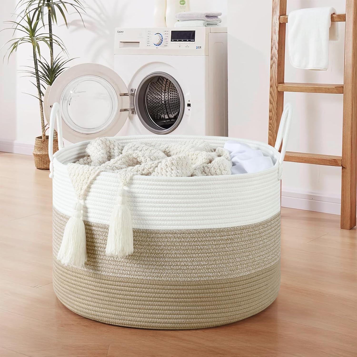 Extra Large Toy Basket, 20"x13" Kids Toy Storage for Playroom Classroom Nursery, Woven Rope Blanket Basket with Handles, Stuffed Animal Organizer & Dog Toys Basket, Gradient Brown
