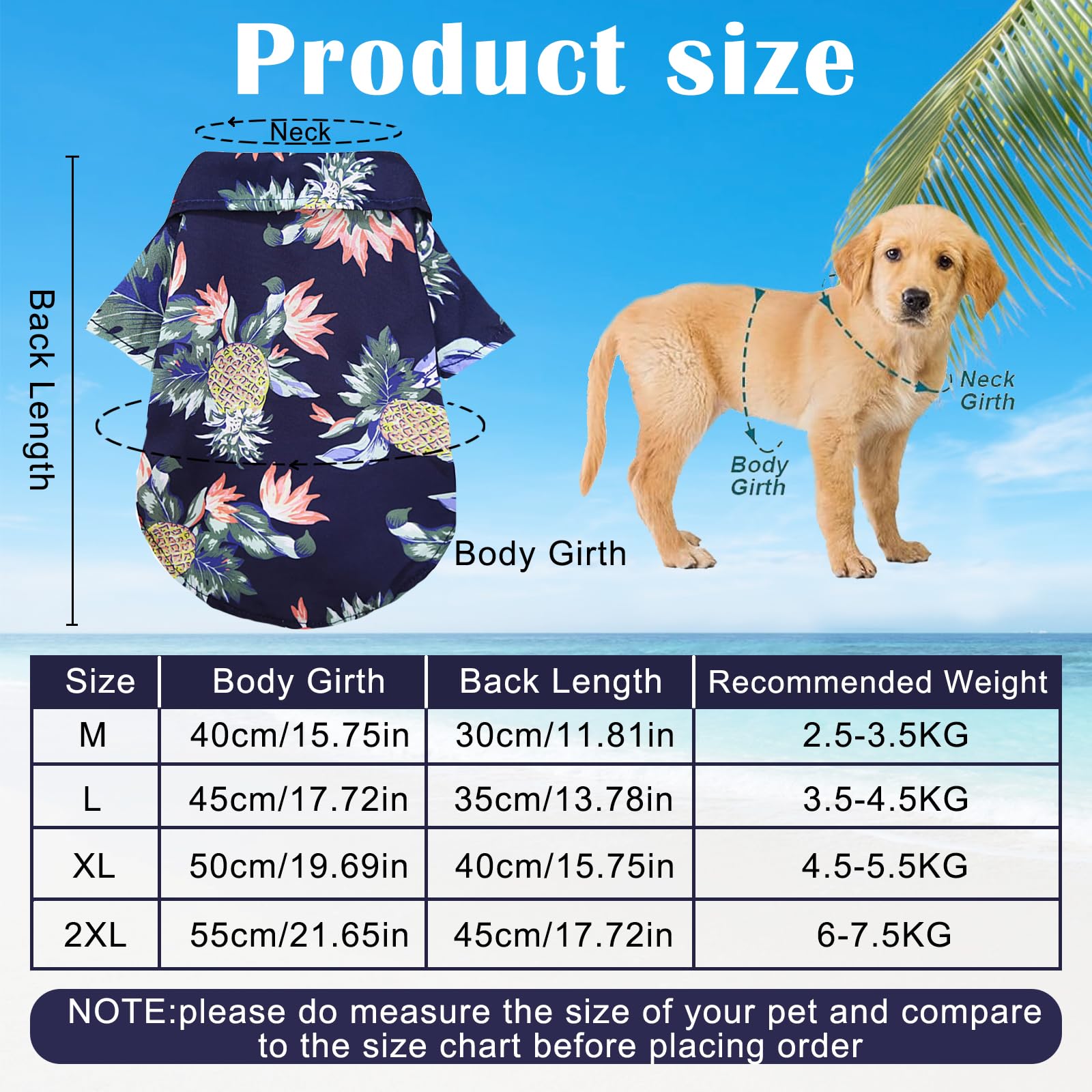 Chemise Hawaïenne pour Chien,Chemises pour Petit Chien Chat,Polo pour Animaux de Compagnie,Chemises pour Chiens D'été T-Shirt,Chemise pour Dog pour Loisirs,Plage,Camping,Vacances (Azul Marino XL)