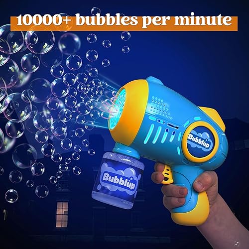 Miniatura 2 de JOYIN Paquete de 2 pistolas de burbujas iluminadas con 4 botellas de solución de recarga de burbujas, máquina automática de 10 agujeros para niños,