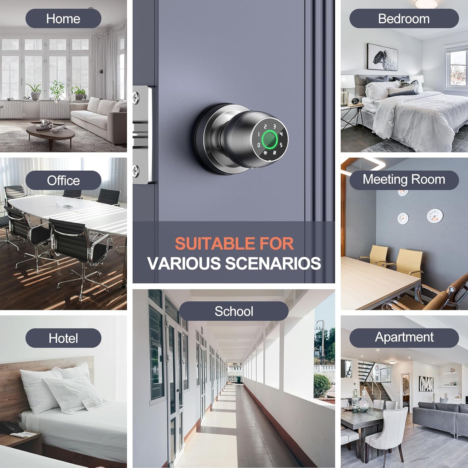 Smart Door knob with app Control with keypad, Smart Door Lock Fingerprint Door Lock with keypad, Suitable Door Lock for Bedroom, Study Room, apar-(Silver)