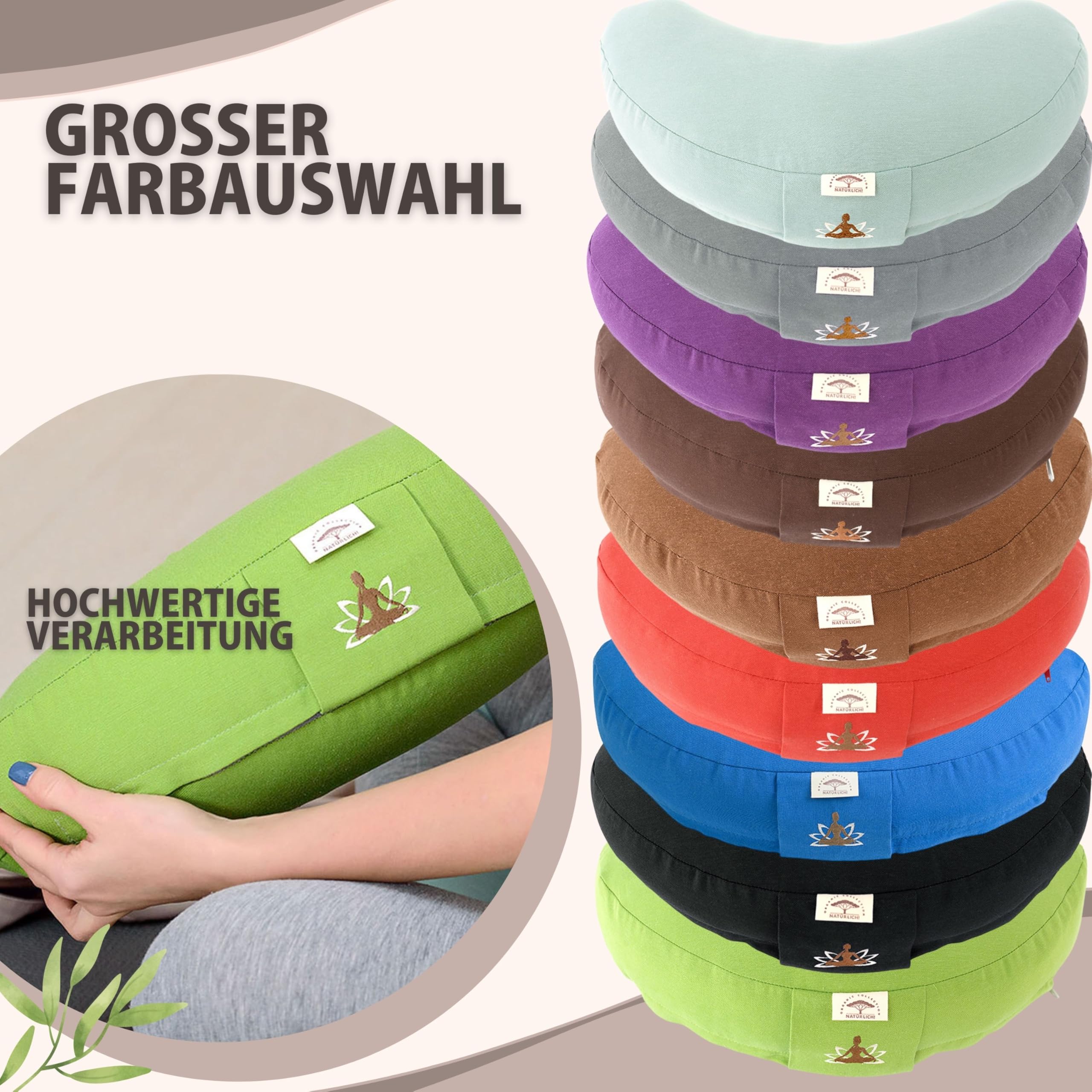 Cuscino Da Yoga Mezzaluna In Grano Saraceno - Imbottitura Naturale Per Meditazione E Relax - Rosso