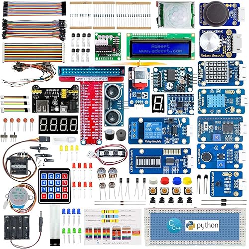 Adeept Kit de inicio definitivo para Raspberry Pi 4 3 B+ B 3B 3B+ 2B, código Python C, 40 proyectos, kit educativo STEM, kit de iniciación integral