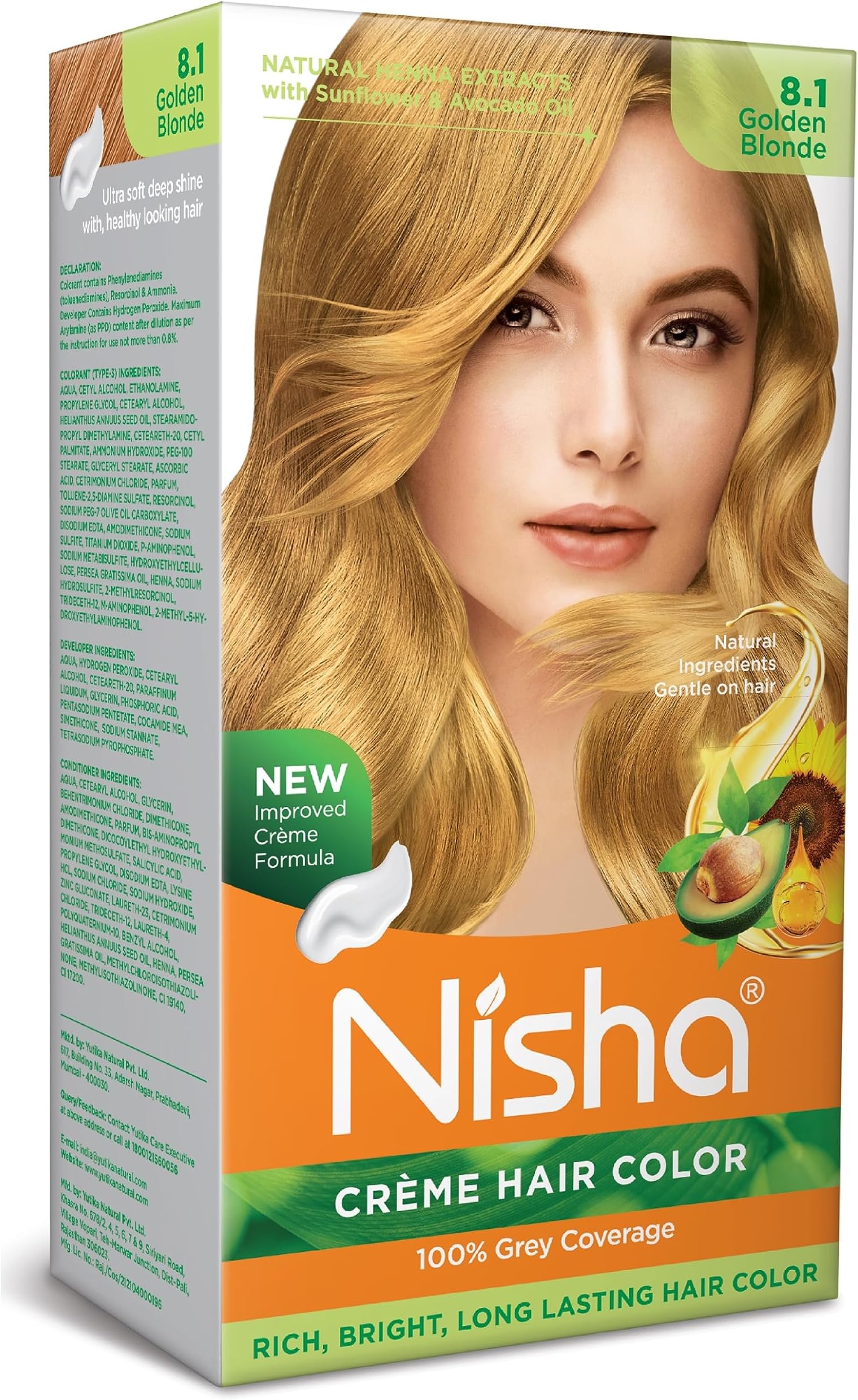Nisha Creme Hair Color Golden Blonde, Permanent Hair Colour for Women Men, Ultra Soft Deep Shine, 100% Grey Coverage, 8.1 Golden Blonde Hair Colour 120gm