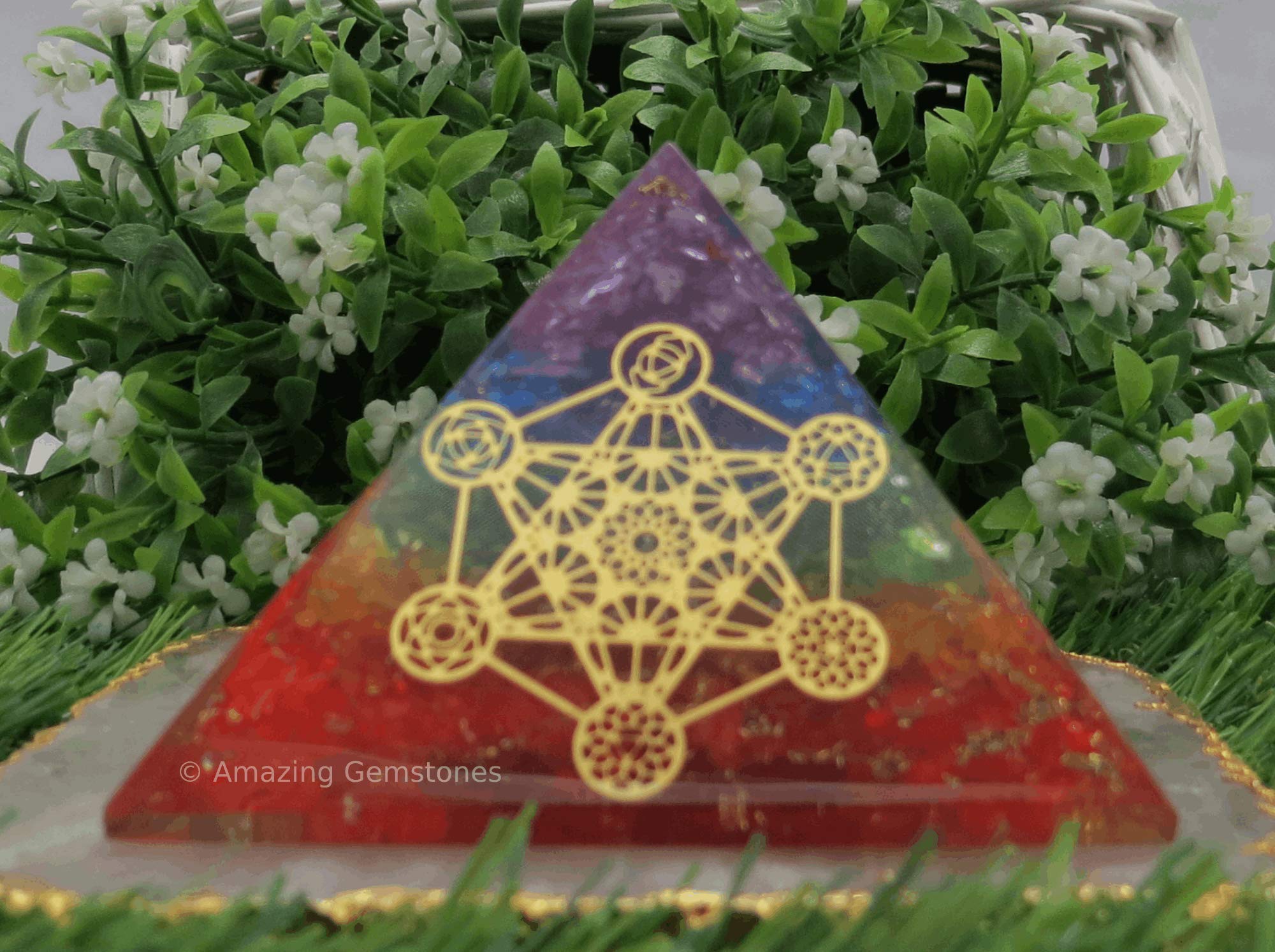 Amazing Gemstone Large Orgone Pyramid | Onyx Chakra Pyramid Crystal | Chakra Metatron Orgonite Pyramid | Organ Pyramids Positive Energy Healing