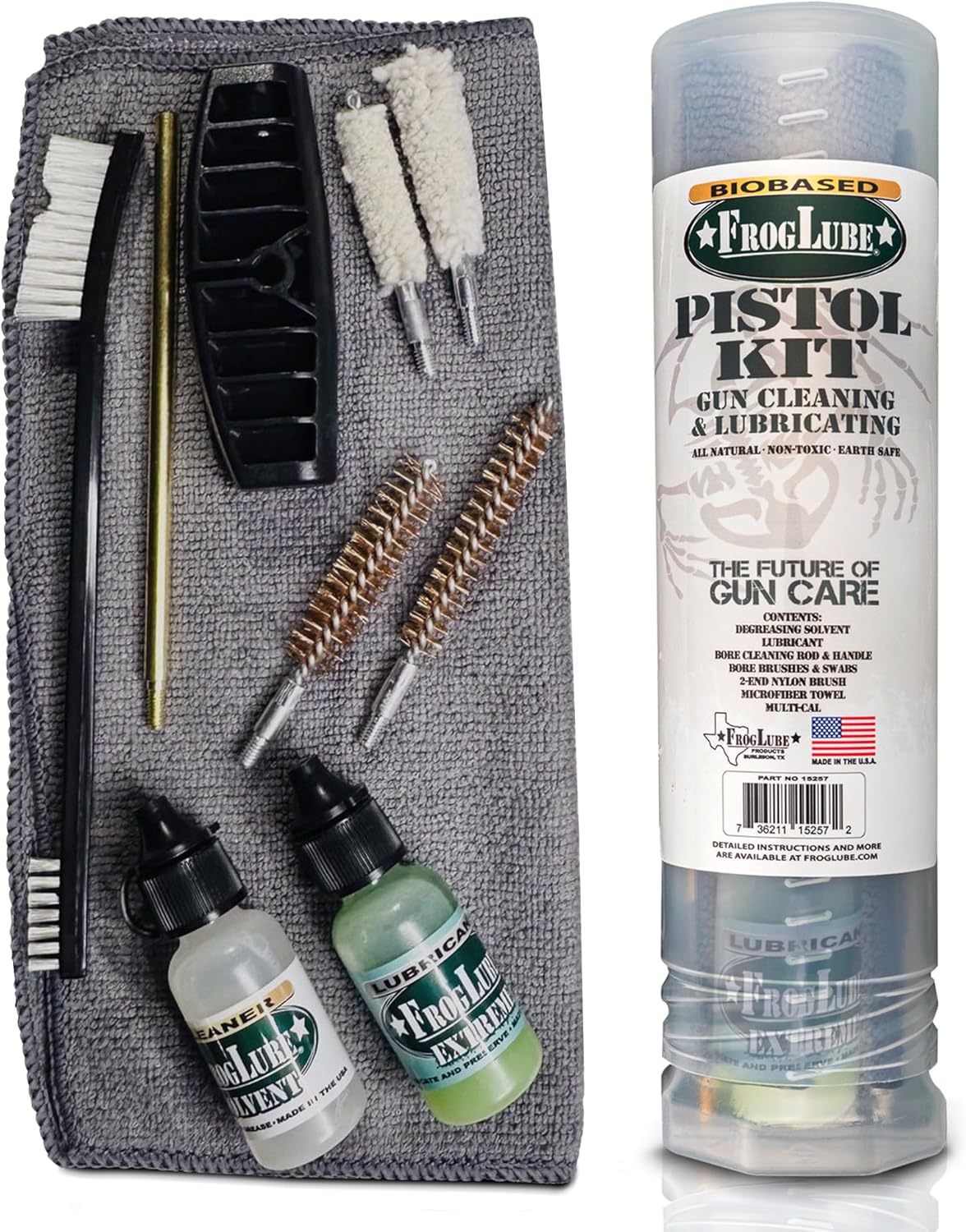 FrogLube Handgun Cleaning Kit for .38/9mm,.357,.40,.45 Caliber - Pistol Cleaning Kit with Oil, Cleaner, Bore Brushes & Mops - Developed By Retired Navy Seal