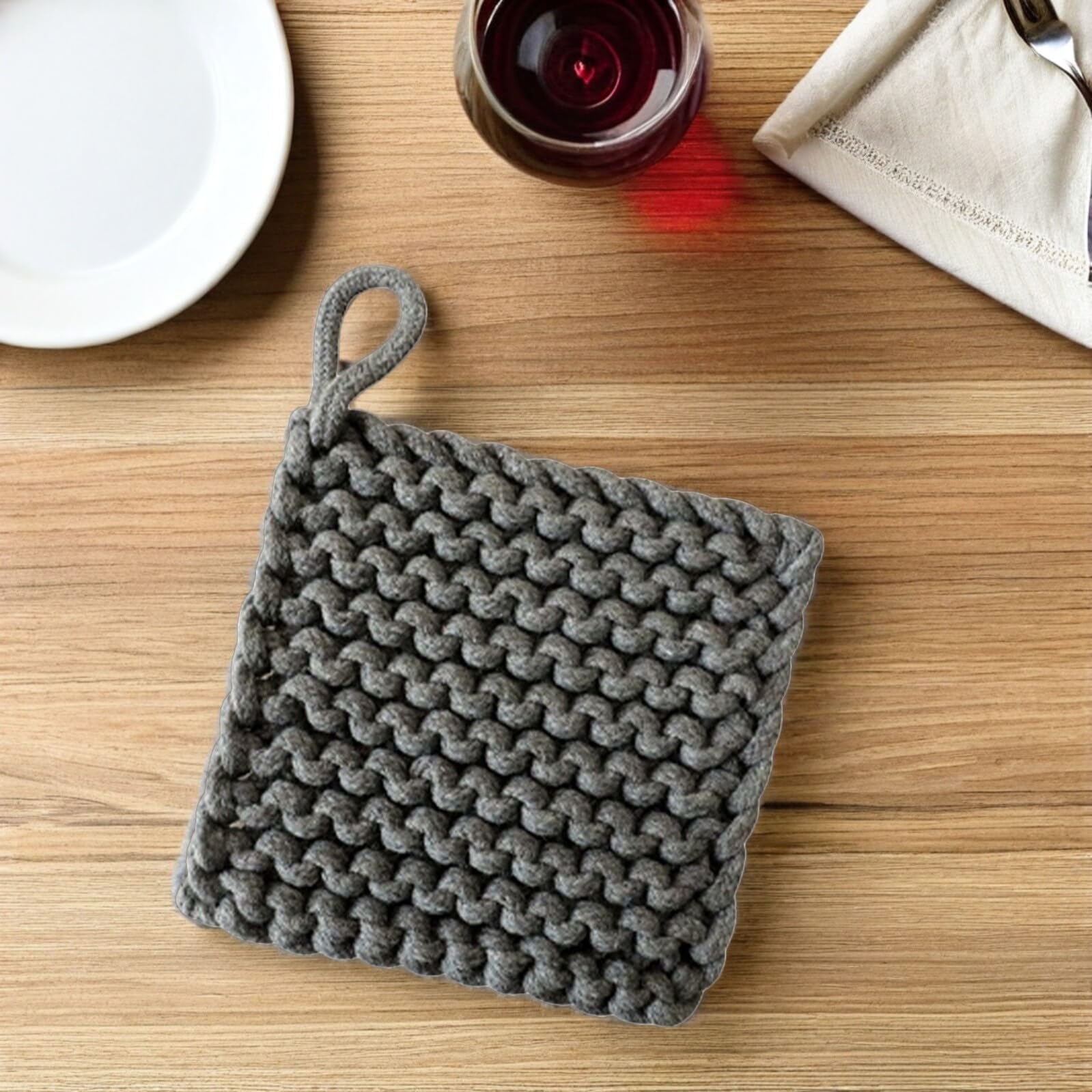 BESTonZON Presine Quadrate Fatte in Cotone Intrecciato Set 3 Resistenti al Calore e Isolanti, Boho Perfette per Cucina e Riunioni