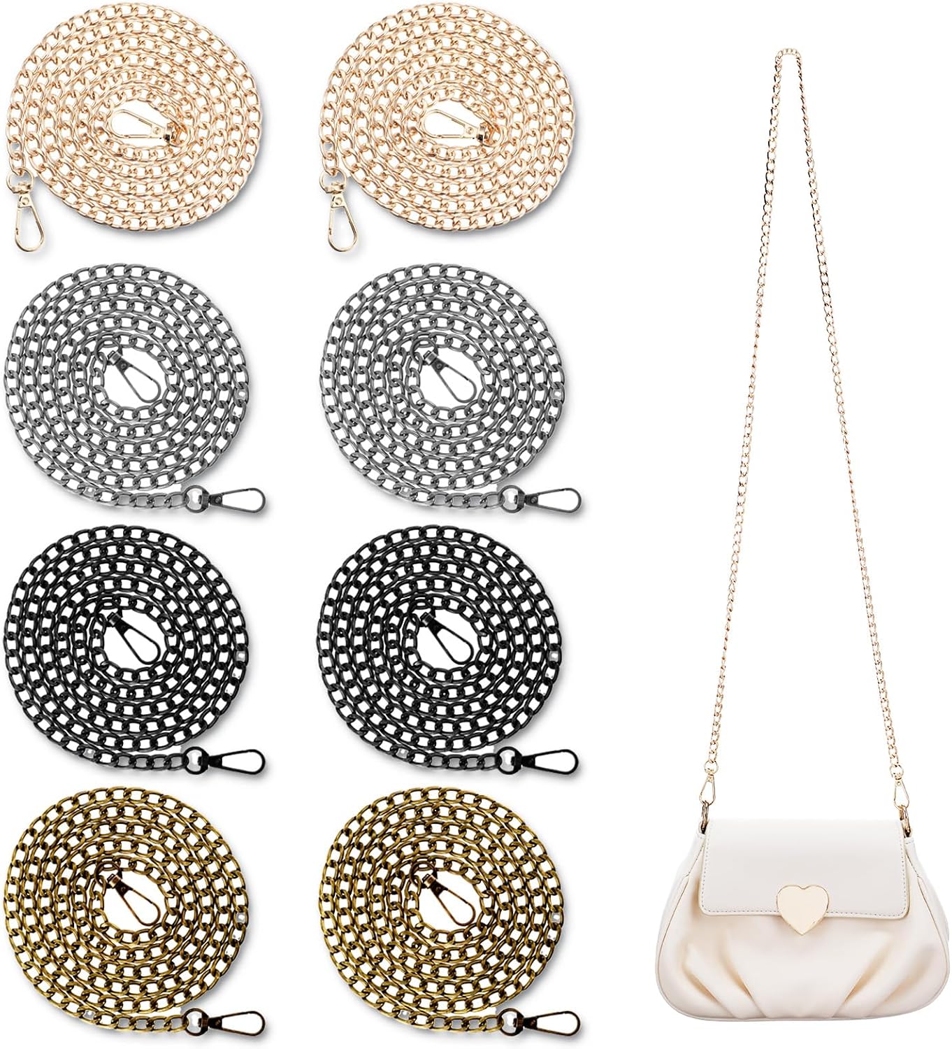 8 Pcs 47 Inch Purse Chain Replacement, Stainless Steel, Gold, Solid, Regular, Unisex, Purse Making Supplies, Body Strap