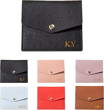 Personalized Credit Card Holder with Gold Initial Name, Customized 5-layers Card Protector Wallets for Men&Women, High-grade PU Leather Envelope Snap Wallet, Portable Front Pocket Wallet