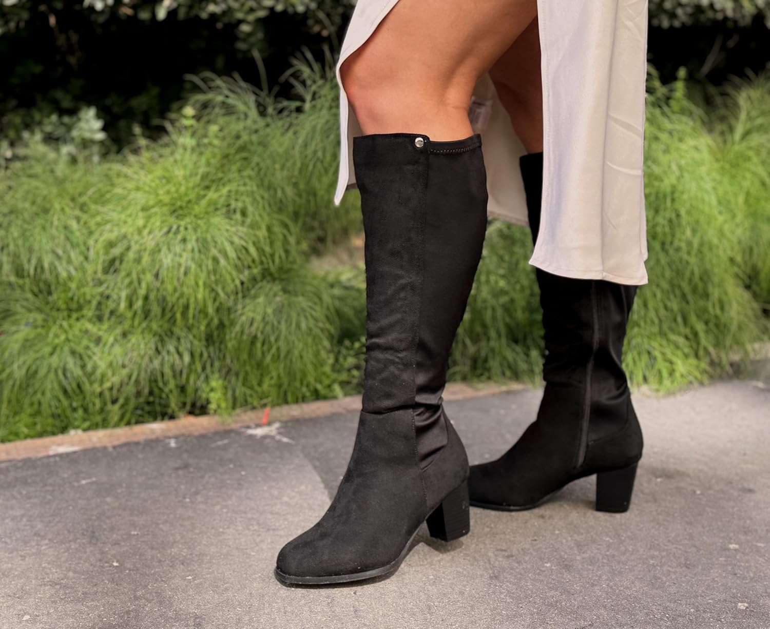 RF ROOM OF FASHION Women's Wide Calf Block Heel Knee High Dress Boots